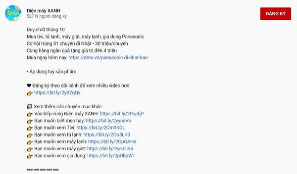 Thêm CTA, các liên kết liên quan đến nội dung video và thương hiệu trong phần mô tả