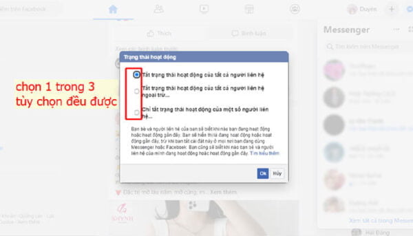 Chọn tiếp tuỳ chọn phù hợp khi không muốn đối tượng thấy thời gian online trên facebook