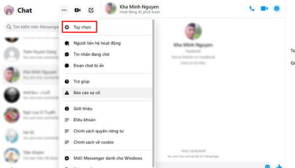Tuỳ chọn để ẩn thời gian online trên giao diện Messenger