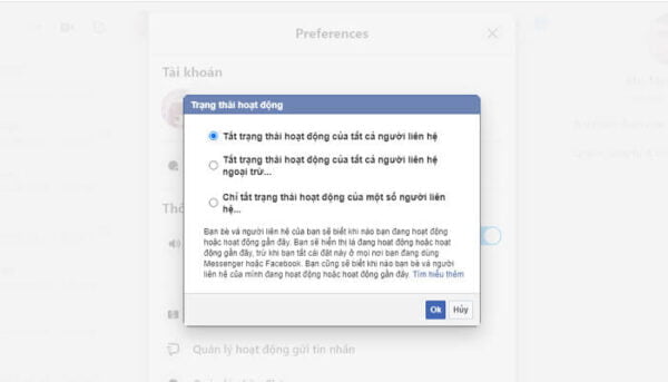Tắt thời gian online thì tương đồng nick facebook không online