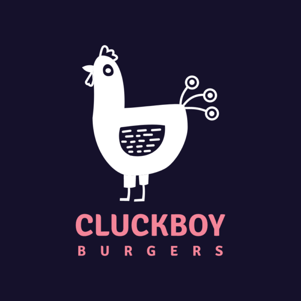 Cluckboy Burgers là hình ảnh một con gà ứng dụng làm logo vui nhộn