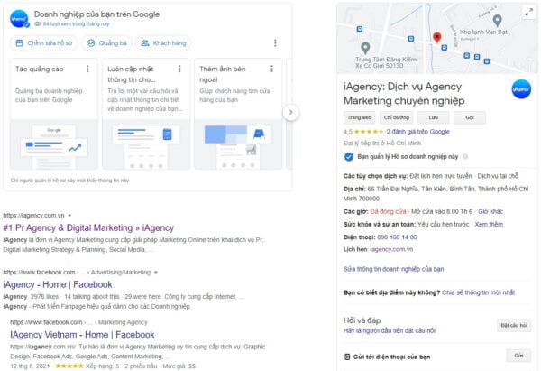 Thông tin đầy đủ khi xác minh Google Local Business thành công