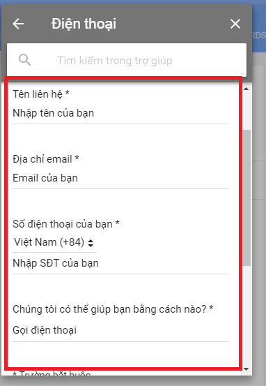 Form điền thông tin hỗ trợ xác minh Google Local Business